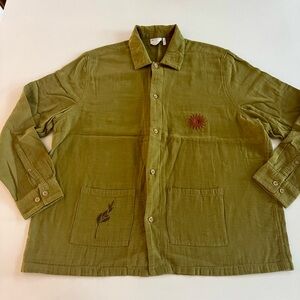 ASOS Men’s Olive Green 100% Cotton Chore Coat Lightweight Embroidered Jacket XXL